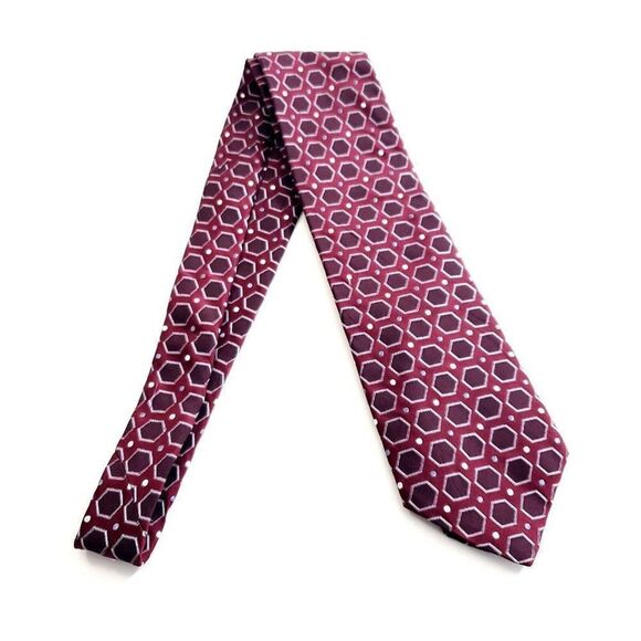 XMI‎ Red Purple Woven Geometric Silk Tie - Picture 7 of 7